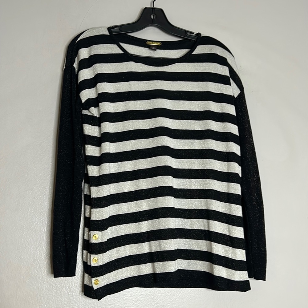 Dana Buchman striped metallic long sleeve shirt medium women’s